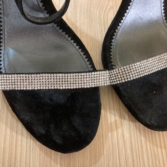 Zara Woman Black Velvety Sparkle Strap Heels Size 39 US 8.5 Ankle Strap High - Picture 2 of 6